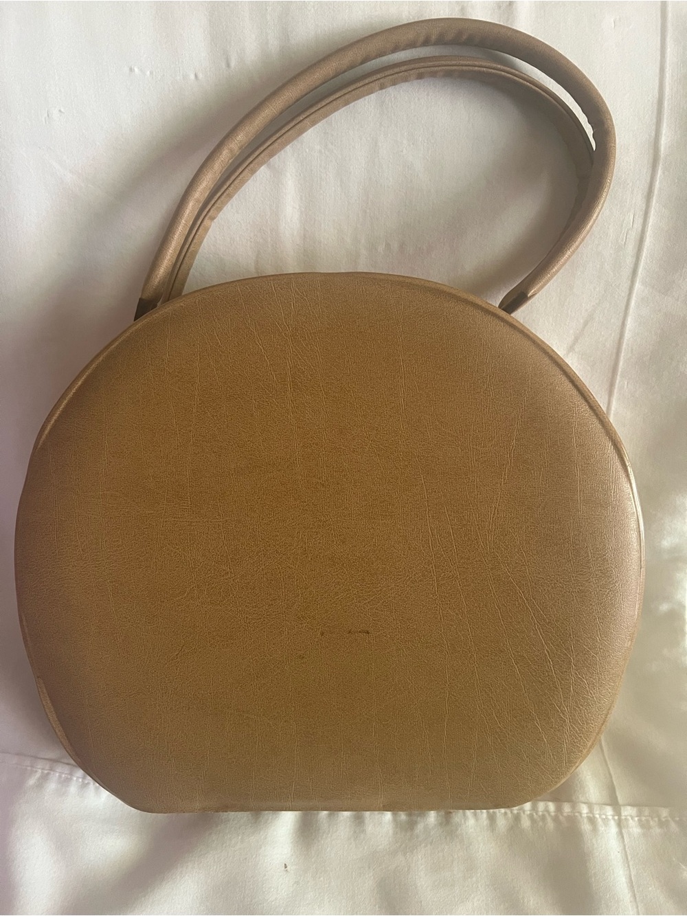 Round Tan Shoulder Bag with Double Handles